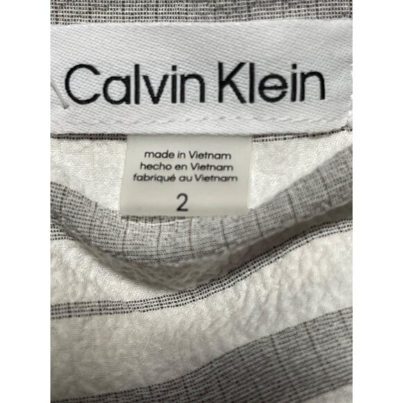 Calvin Klein Womens Striped Midi Faux Wrap Dress Size 2 White Gray Stripes - Picture 6 of 10